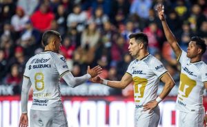 TIJUANA, MEXICO – JANUARY 27:  Jesus Molina and Higor Meritao of Pumas reacts during the 4th round match between Tijuana and Pumas UNAM as part of the Torneo Clausura 2023 Liga MX at Caliente Stadium on January 27, 2023 in Tijuana, Mexico. (Photo by Francisco Vega/Getty Images)
