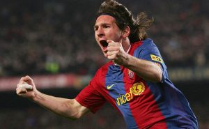 El primer hat trick de Messi
