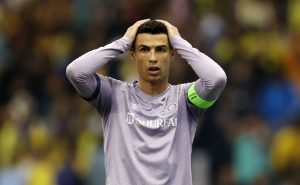RIYADH, SAUDI ARABIA – JANUARY 26: Cristiano Ronaldo of Al Nassr reacts during the Saudi Super Cup Semi-Final match between Al Ittihad and Al Nassr at King Fahd International Stadium on January 26, 2023 in Riyadh, Saudi Arabia. (Photo by Yasser Bakhsh/Getty Images)
