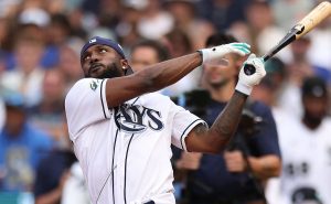 SEATTLE, WASHINGTON – JULY 10: Randy Arozarena #56 of the Tampa Bay Rays bats during the T-Mobile Home Run Derby at T-Mobile Park on July 10, 2023 in Seattle, Washington. (Photo by Tim Nwachukwu/Getty Images)
