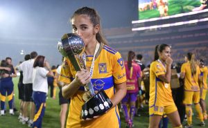 MONTERREY, MEXICO – JULY 10: María Elizondo of Tigres UANL femenil pose at the end of the Campeon de Campeones match between Tigres UANL and America as part of the Liga MX Femenil at Universitario Stadium on July 10, 2023 in Monterrey, Mexico. (Photo by Azael Rodriguez/Getty Images)
