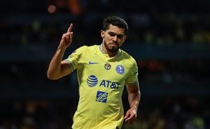 MEXICO CITY, MEXICO – OCTOBER 15: Henry Martín of America celebrates after scoring his team's second goal during the quarterfinals second leg match between America and Puebla as part of the Torneo Apertura 2022 Liga MX at Azteca Stadium on October 15, 2022 in Mexico City, Mexico. (Photo by Manuel Velasquez/Getty Images)
