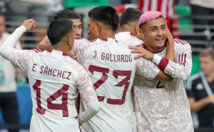 LAS VEGAS, NEVADA – JUNE 18: Jesus Gallardo #23 of Mexico celebrates his goal against Panama with teammates in the first half of the 2023 CONCACAF Nations League third-place match at Allegiant Stadium on June 18, 2023 in Las Vegas, Nevada. Mexico defeated Panama 1-0. (Photo by Ethan Miller/Getty Images)
