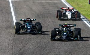 44 Lewis Hamilton of United Kingdom, Mercedes – AMG PETRONAS, W14 – Mercedes, action 63 George Russell of United Kingdom, Mercedes – AMG PETRONAS, W14 – Mercedes, action during the Formula 1 Lenovo Grand Prix of Japan from 21st to 24th of September, 2023 on the Suzuka Circuit, in Suzuka, Japan. (Photo by Gongora/NurPhoto via Getty Images)
