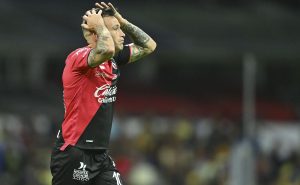 Ciudad de México, 20 de agosto de 2023. Brian Lozano durante el partido de la jornada 4 del torneo Apertura 2023 de la Liga BBVA MX, entre las Águilas del América y los Rojinegros del Atlas, celebrado en el estadio Azteca. Foto: Imago7/ Etzel Espinosa
