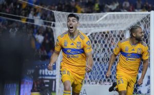 San Luis Potosí, San Luis Potosí a 24 de enero de 2024. Juan Brunetta en festejo de gol , durante el partido correspondiente a la jornada 4 del torneo Clausura 2024 de la Liga BBVA MX, entre los potosinos del Atlético de San Luis y los Tigres de la UANL, realizado en el estadio Alfonso Lastras. Foto: Imago7/Sebastian Laureano Miranda
