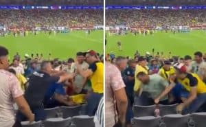 Pelea en las tribunas del México vs. Ecuador dejó a un seguidor noqueado.
