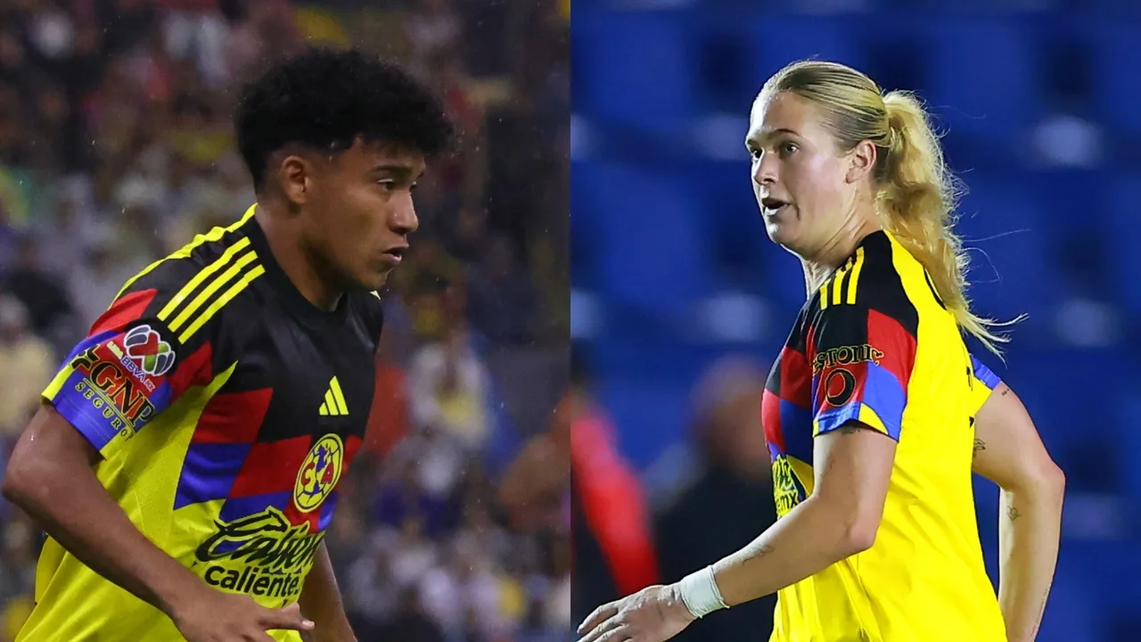 Isaías Violante y Annie Karich, jugadores del América Varonil y Femenil. 