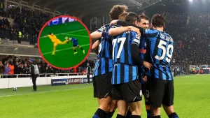 ¡Directo a la cara! Bestial patada de Bensebaini le dio la clasificación a Atalanta en la Champions League