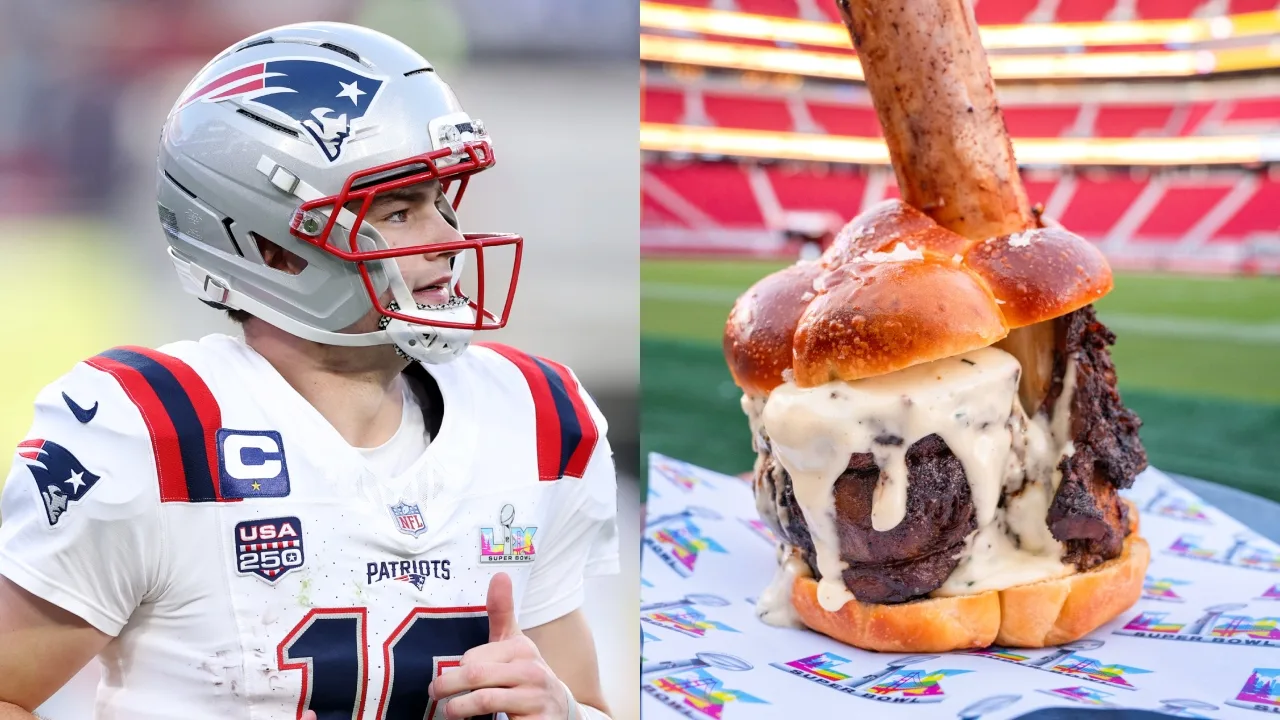 Drake Maye y la hamburguesa más cara del Super Bowl. 
