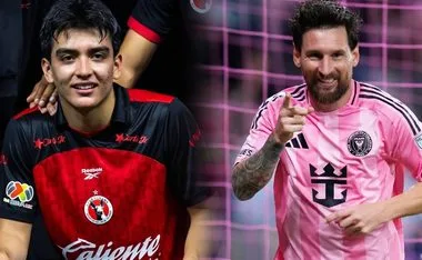 Gilberto Mora y Lionel Messi.