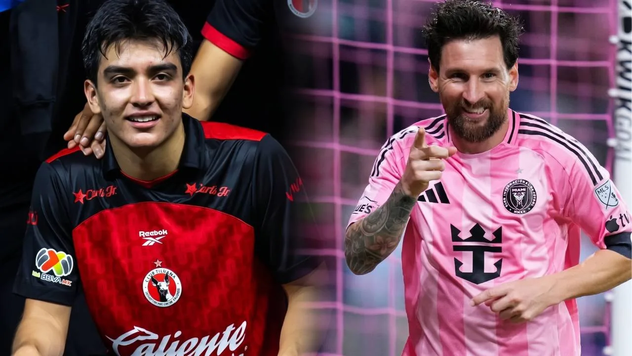 Gilberto Mora y Lionel Messi.